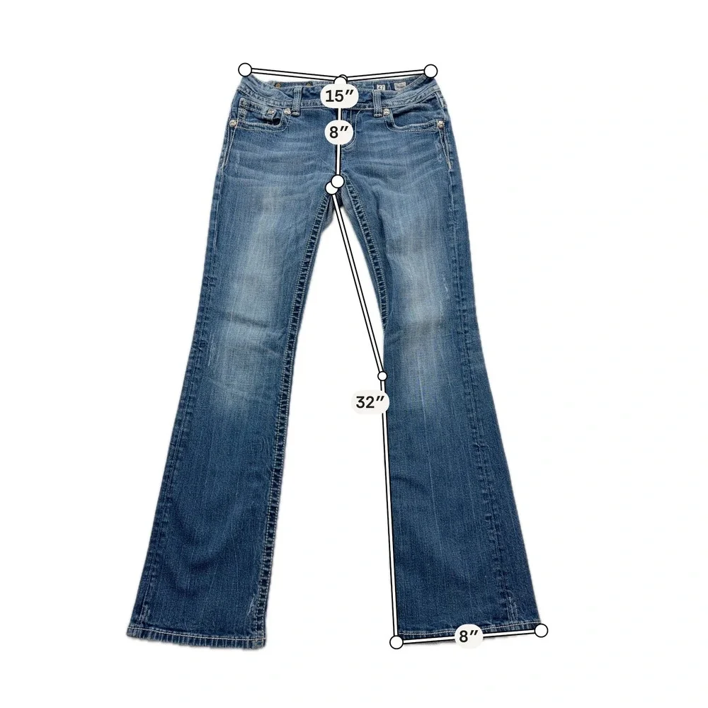 Miss Me Jeans Easy Boot Embroidered Rhinestone Blue Denim Womens 27